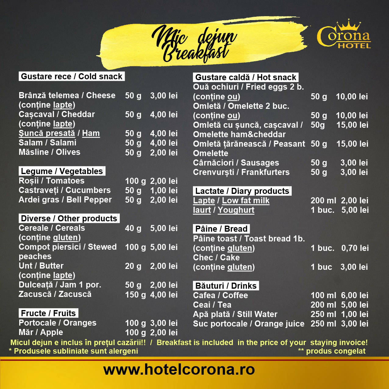 Meniu Restaurant Corona Drobeta Turnu Severin