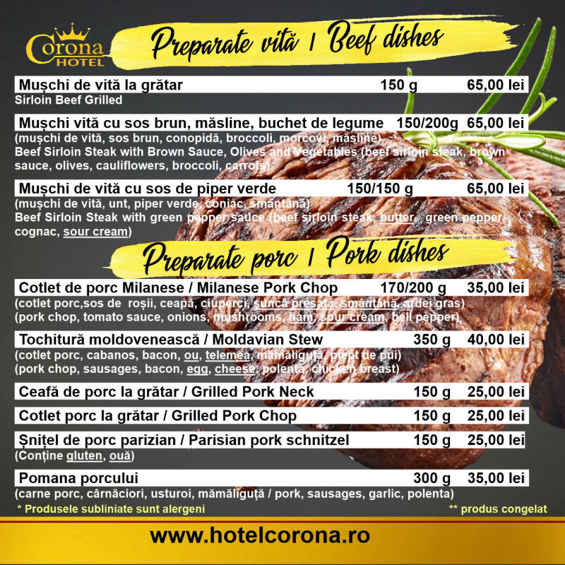 Meniu Restaurant Corona Drobeta Turnu Severin