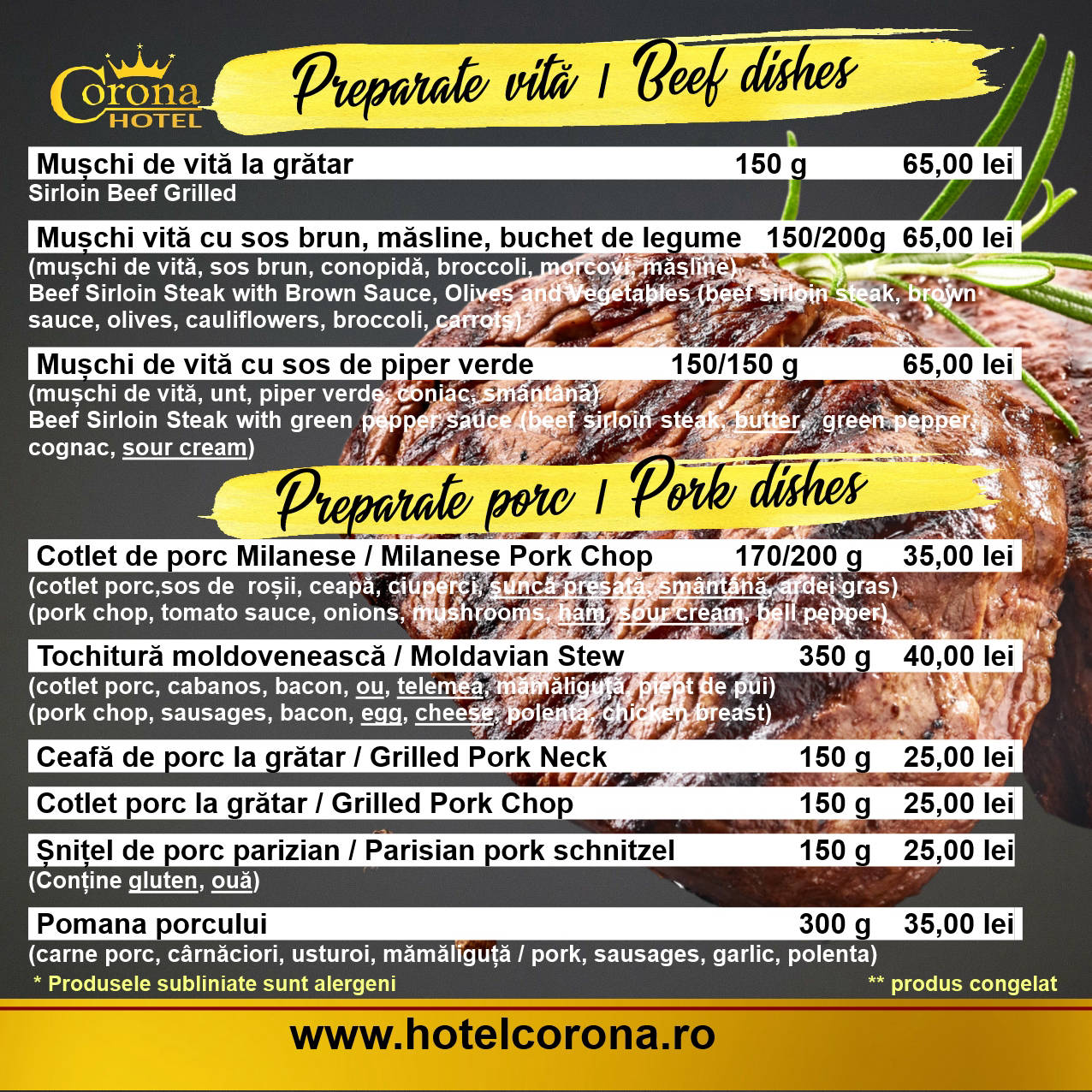 Meniu Restaurant Corona Drobeta Turnu Severin