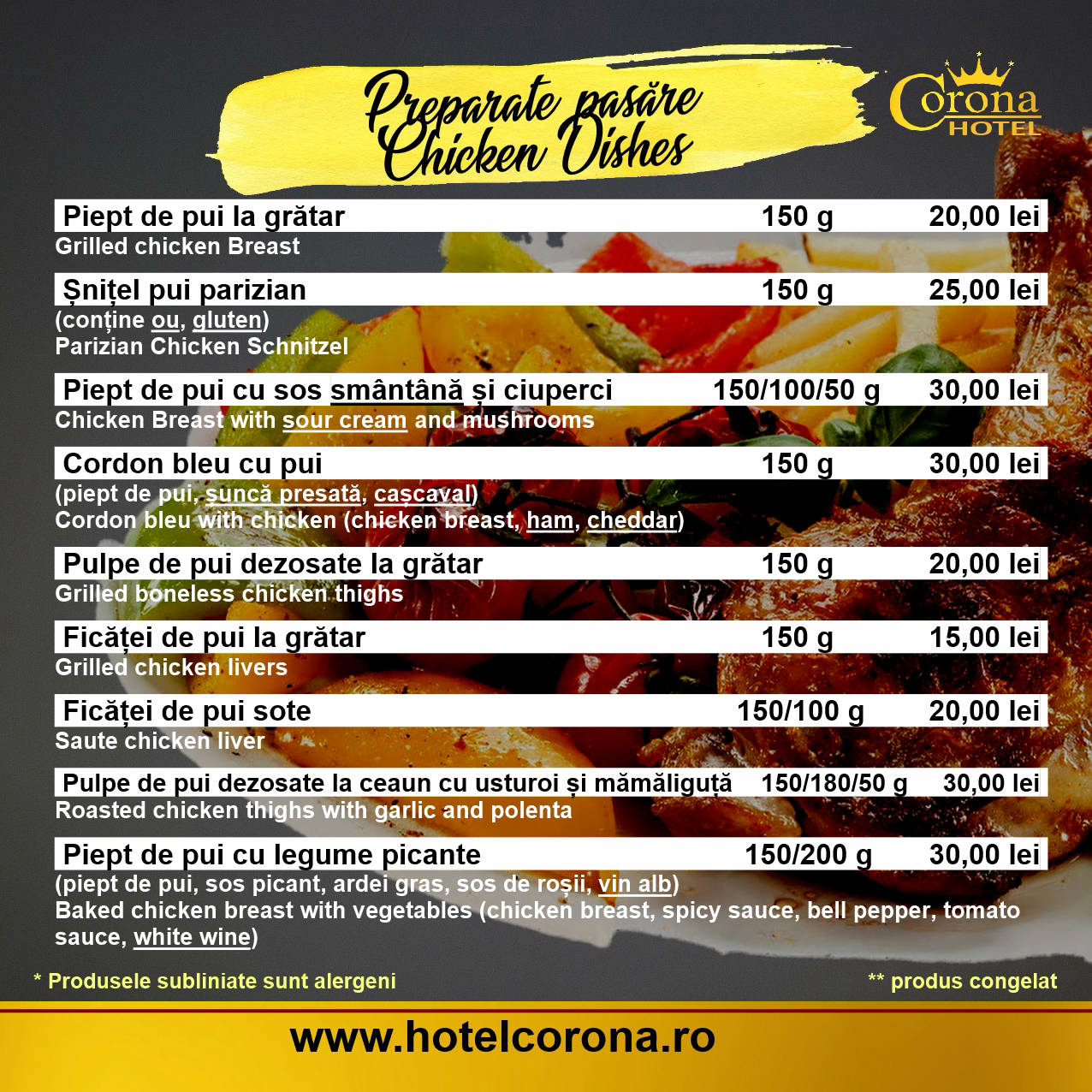 Meniu Restaurant Corona Drobeta Turnu Severin