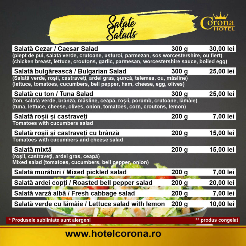 Meniu Restaurant Corona Drobeta Turnu Severin