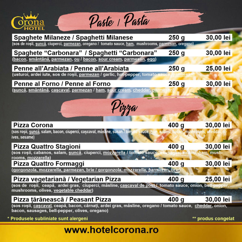 Meniu Restaurant Corona Drobeta Turnu Severin