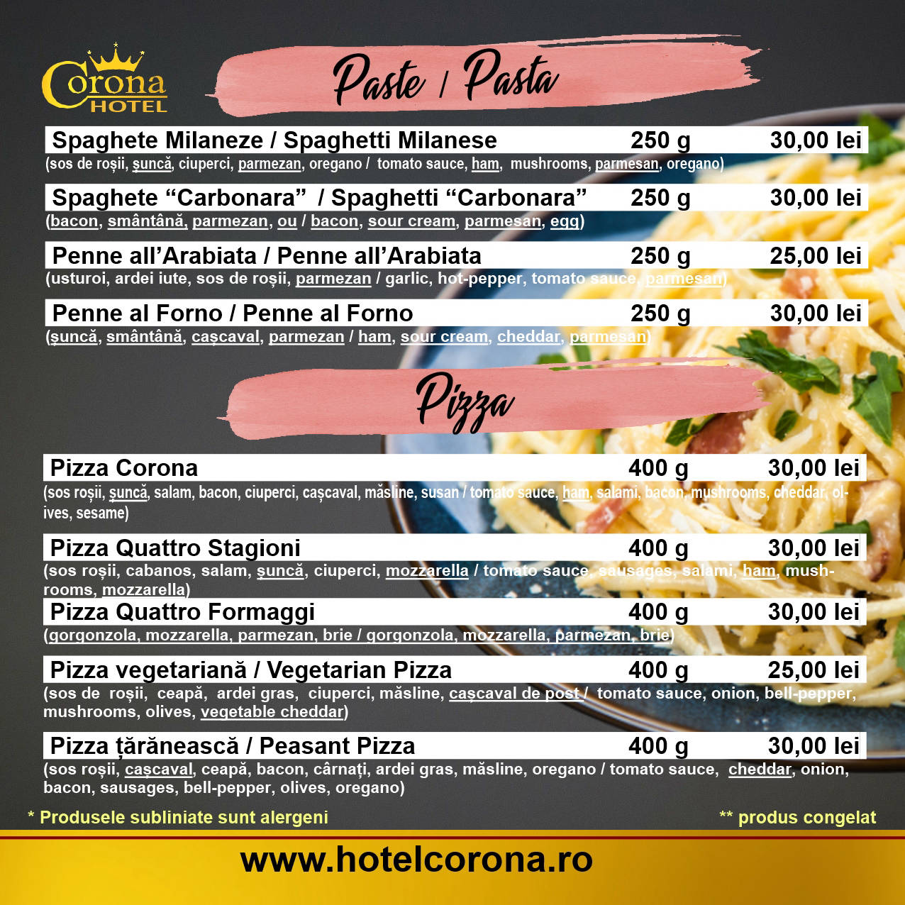 Meniu Restaurant Corona Drobeta Turnu Severin