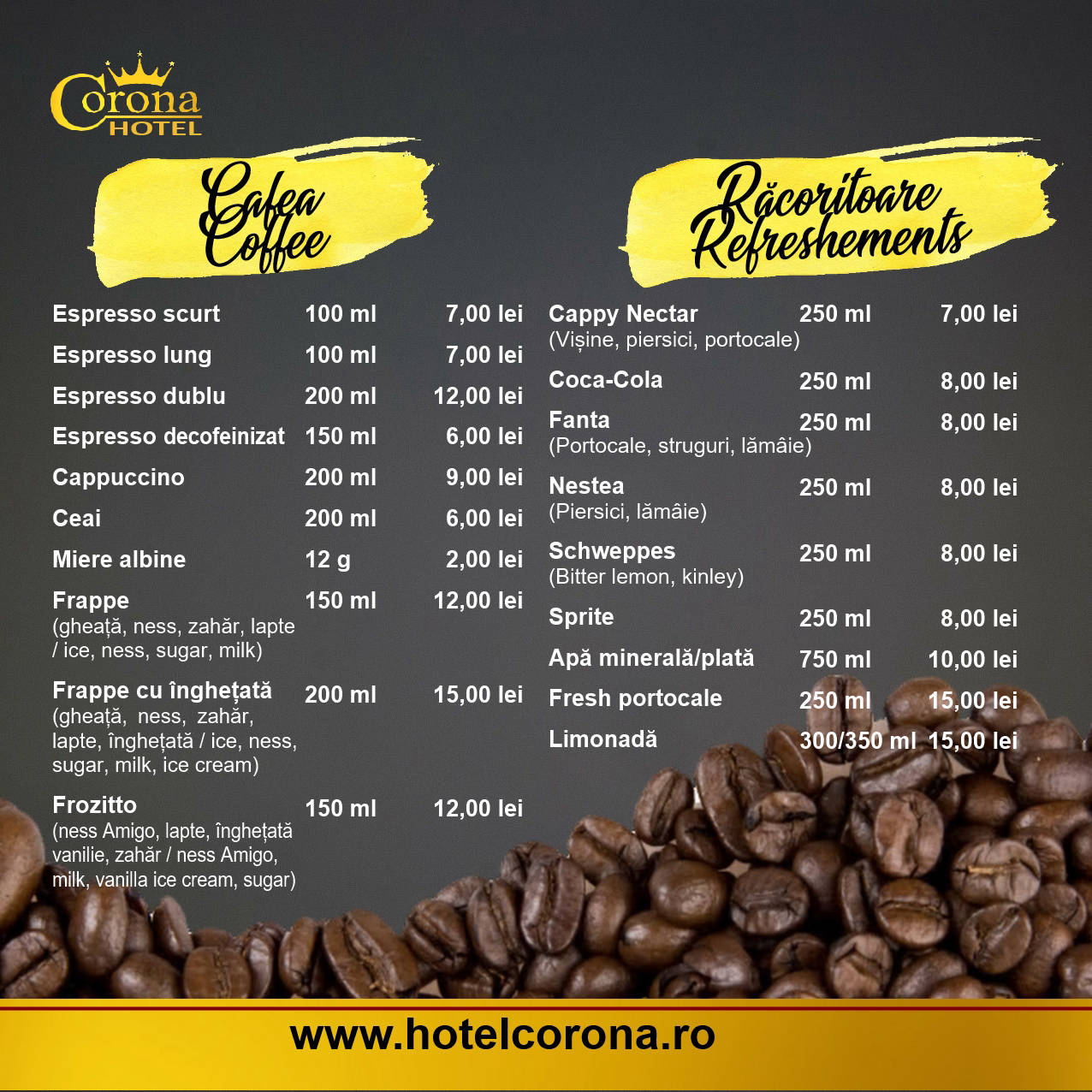 Meniu Restaurant Corona Drobeta Turnu Severin