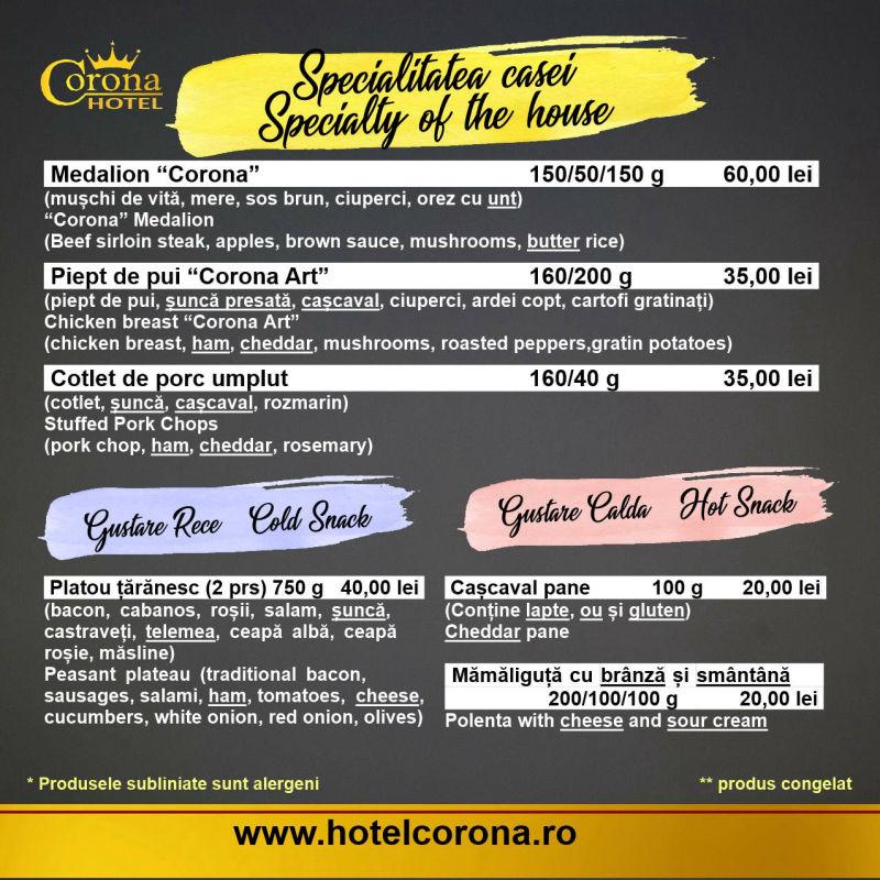 Meniu Restaurant Corona Drobeta Turnu Severin
